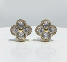 Load image into Gallery viewer, Vintage Quatrefoil Diamante Earrings ~ Gold
